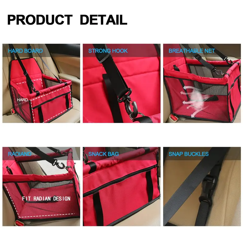 Pet Car Booster Seat Breathable Waterproof Pet Dog Car Supplies Travel Pet Car Carrier Bag Seat Protector Cover with Safety Leash for Small Dogs Cats Puppy (Red) 1