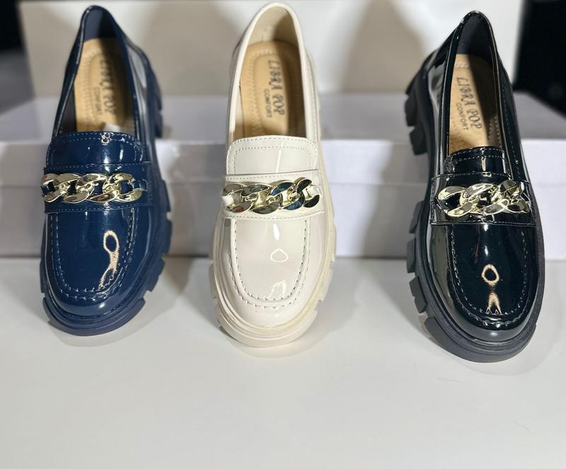 Women's Flat Creepers & Chunky Sole Shoes Ladies School and Work Slip On Chain Loafers (999-1) 2