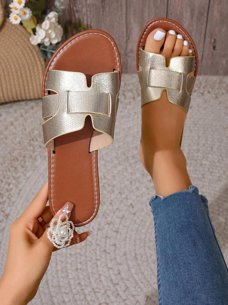 Product Introduction of Women's Fashionable Plain Color Slide Sandals, Casual Comfortable Flat Sandals for Beach Vacation, All-match Commuter Shoes for Work & Daily Wear, Shoes for Women Footwear Summer 14