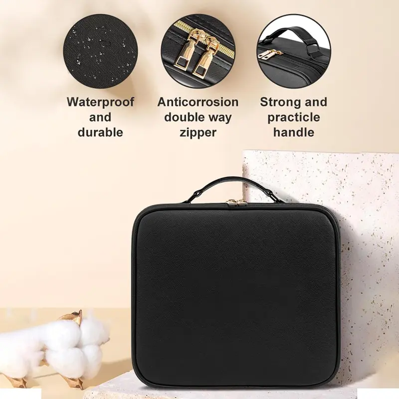 GleamVue Travel Makeup Bag with LED Mirror - Christmas Gift for Women - Suitable for Travel - Detachable Vanity Mirror with Lights - Tri-light Dimmable, Makeup Case with Adjustable Dividers and Brush Holder - Cosmetic Organizer Storage Box 1