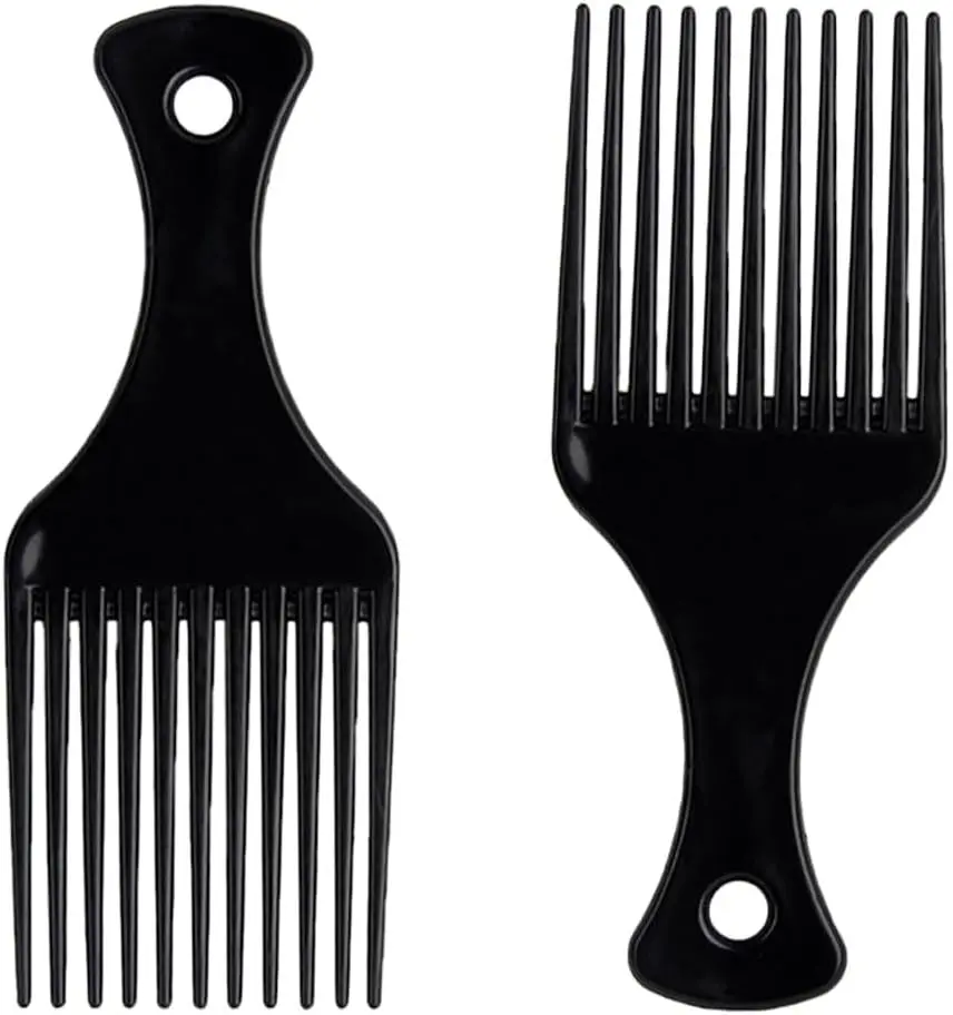 DAZISEN 2 Pcs Afro Hair Comb - Black Plastic Wide Tooth Smooth Afro Pick Comb Detangling Hair Comb for Curly, Wavy, Frizzy Hair for Men and Womenperm comb Haircare