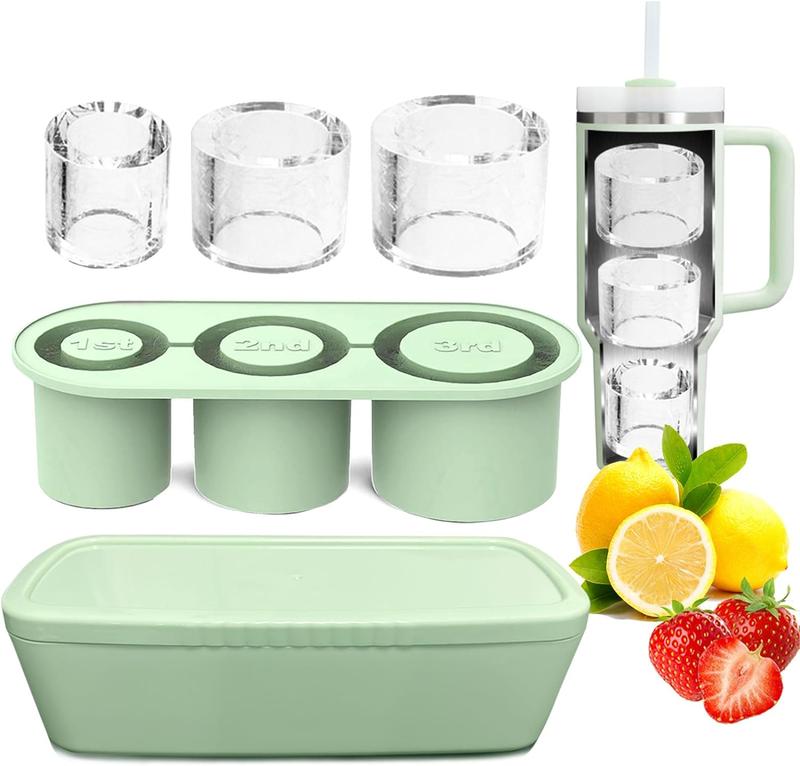 Next Day Delivery - Stanley Cup Ice Mold for 20-30-40 Oz Tumblers with Lid and Bin for Making 3 Cylinder Ice Cubes for Cocktails and Drinks Tray Utensils Kitchen. Reusable Stanley Ice cube tray. Best Silicone Stanley Accessories, Ice Cube Tray for MEOKY, 1