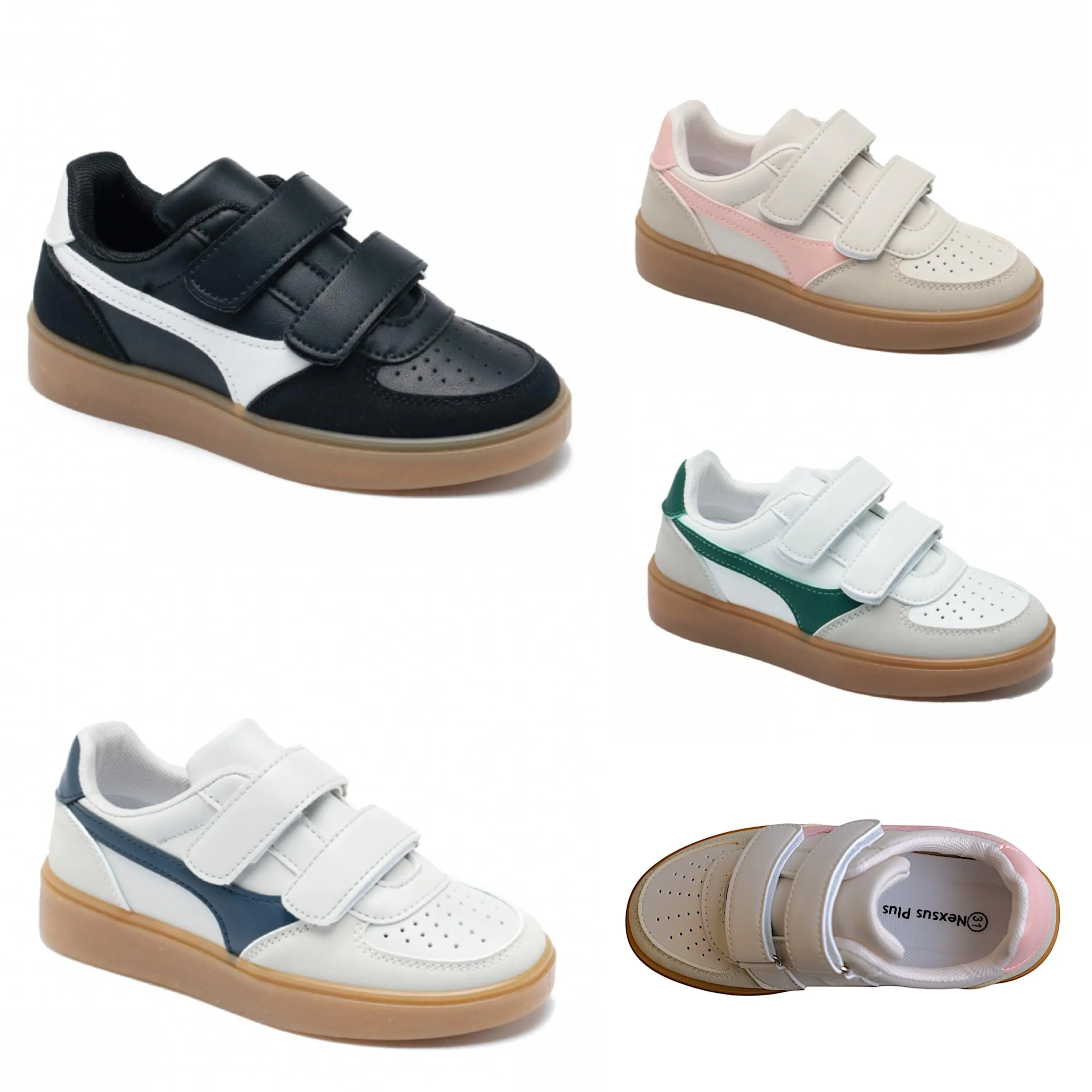Nexsus Plus Kids Slip On Flatform Comfortable And Fashionable Round Toe Velcro Strap Trainers Girls Boys Sneakers Running Shoes Active Size UK 12 to 2