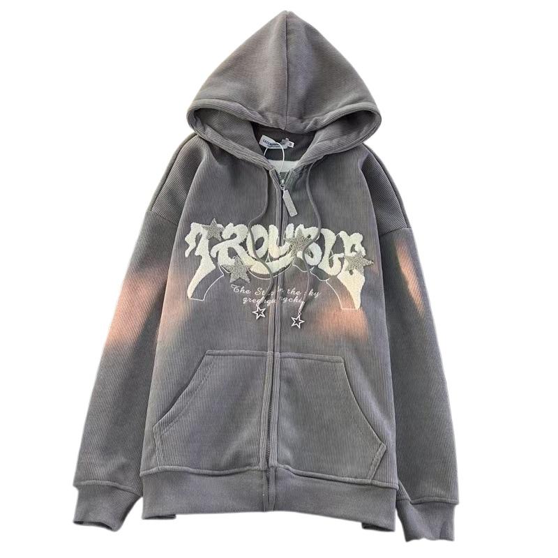 Product Introduction of Y2k Zip Up Hoodie Women Retro Embroidered Letter Loose Long Sleeve Tops 2025 Casual Hooded Sweatshirts Harajuku Jackets coat 19