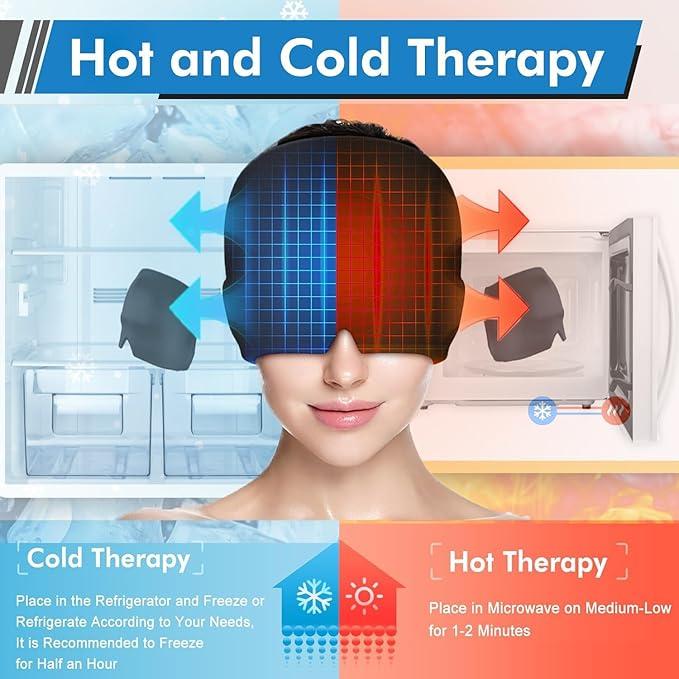Migraine Relief Cap, Reusable Cold Hot Therapy Migraine and Headache Relief Cap, Single-Sided Gel Ice Hot Head Wrap for Chronic Migraine, Tension Headache, Sinus Stress, Puffy Eyes Pack White 3