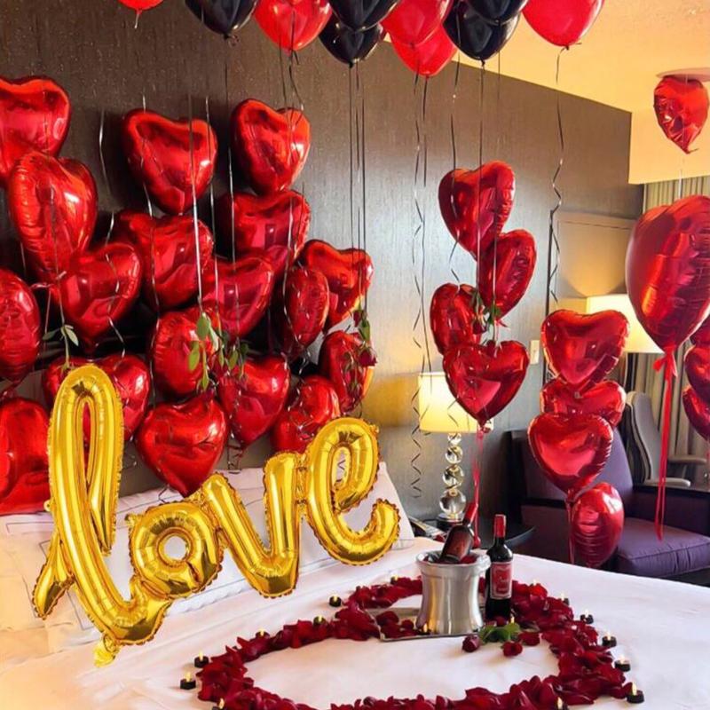 634pcs/Set Valentine's Day/Anniversary Balloons, "Happy Anniversary" &"Love" &Heart Balloons & Rose Petals, Suitable For Valentine's Day, Anniversary, Proposal, Engagement, Birthday, Romantic Decor, I Love You Confession, Valentine's Day Prop Decorations 1