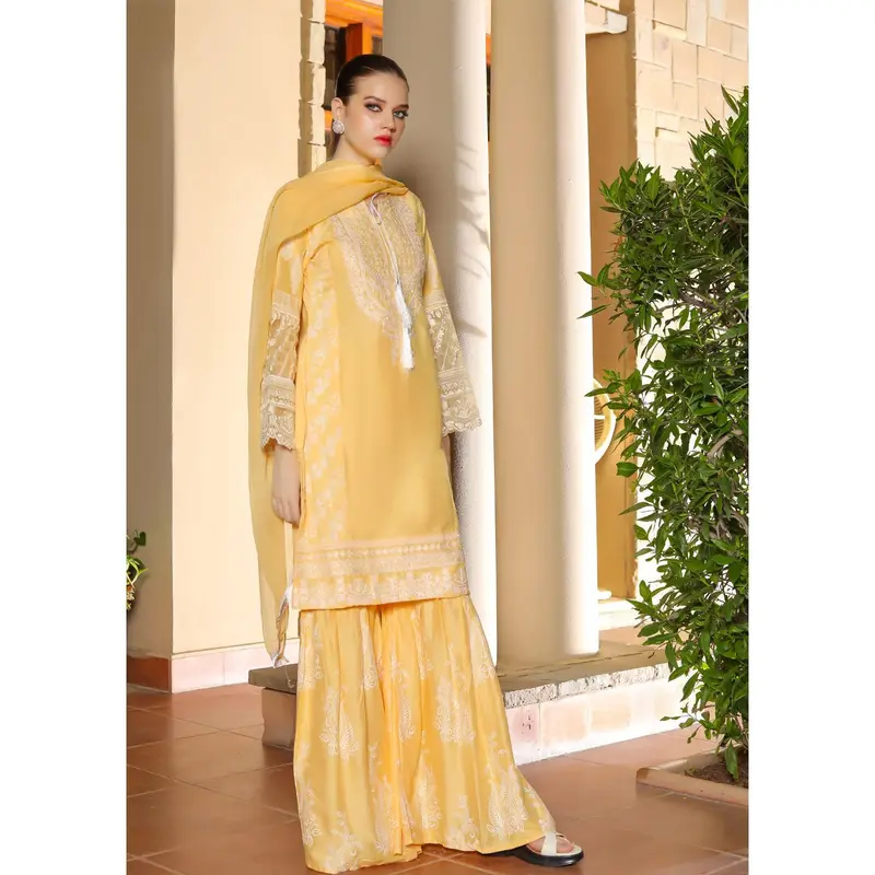 HK181 Bekhud Readymade Yellow Linen Mother & Daughter Suit 2