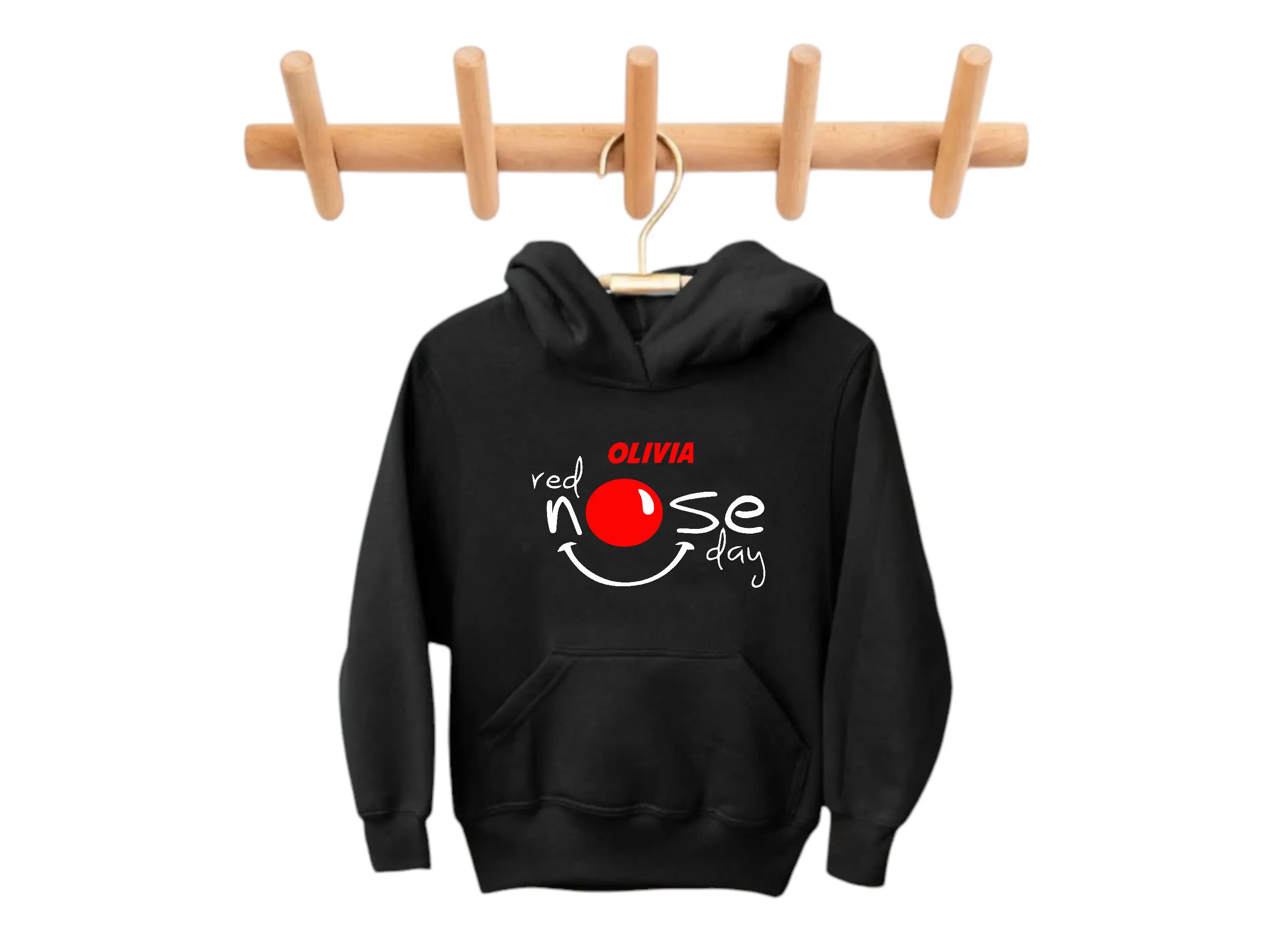 Personalised Name boy and girl Red nose day comic relief top boy girl Black  Hoodie