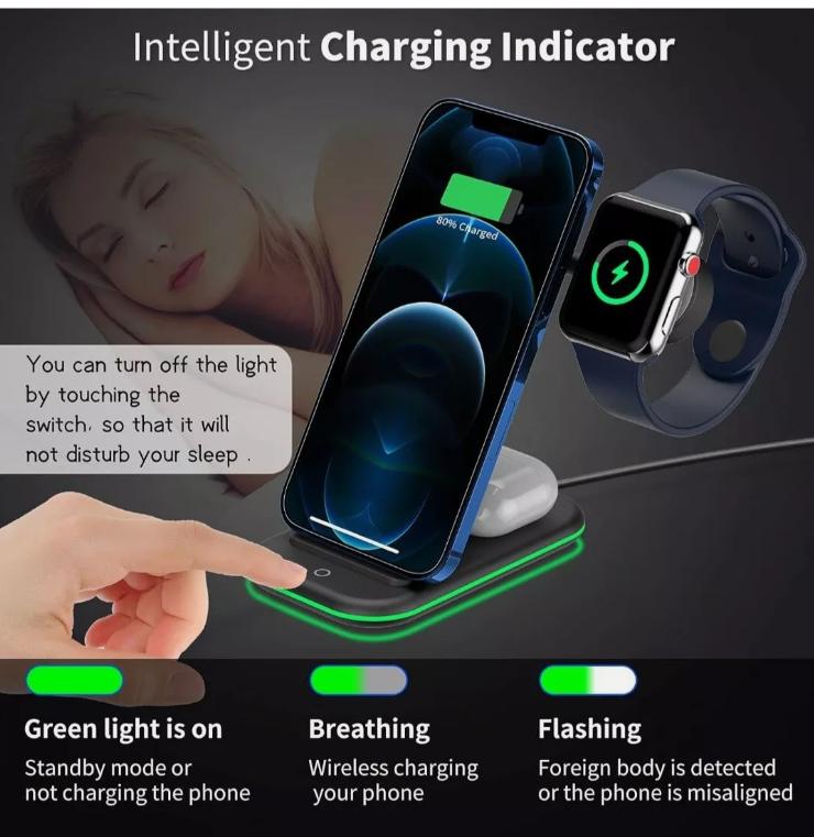3 in 1 Fast Wireless Charging Station Dock for iPhone Airpod & Android - Smartphone & Cellphone 6