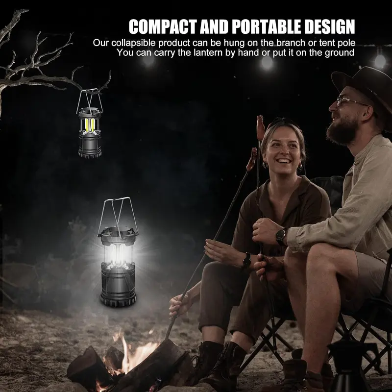 LED Camping Lantern, Battery Operated Collapsible Portable LED Lanterns, Emergency Lights with Foldable Hook for Hiking, Camping, Outages, Black(Pack of 4) 4