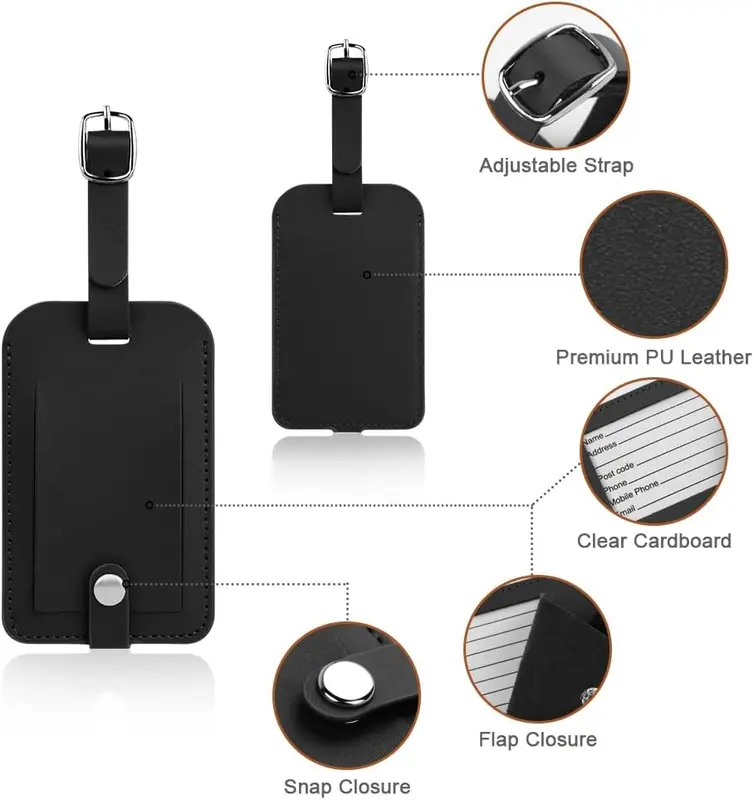 2 Pcs Luggage Tags, Leather Baggage Labels, Suitcase Name ID Card Tag Set, Leather Tags Travel Handbag Accessories for Preventing Loss of Bags(Black) 3