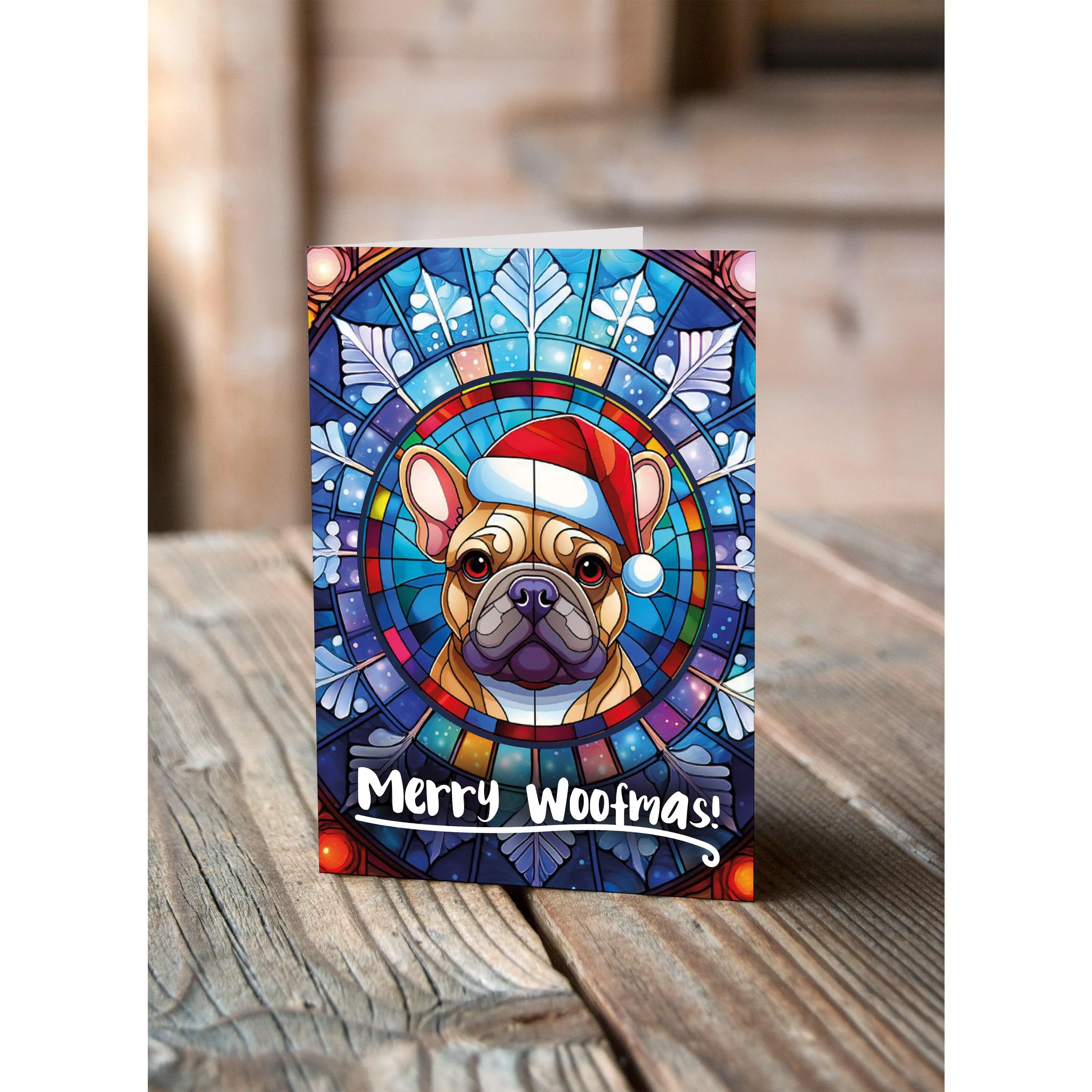 French Bulldog Tan in a Santa Hat Christmas Card
