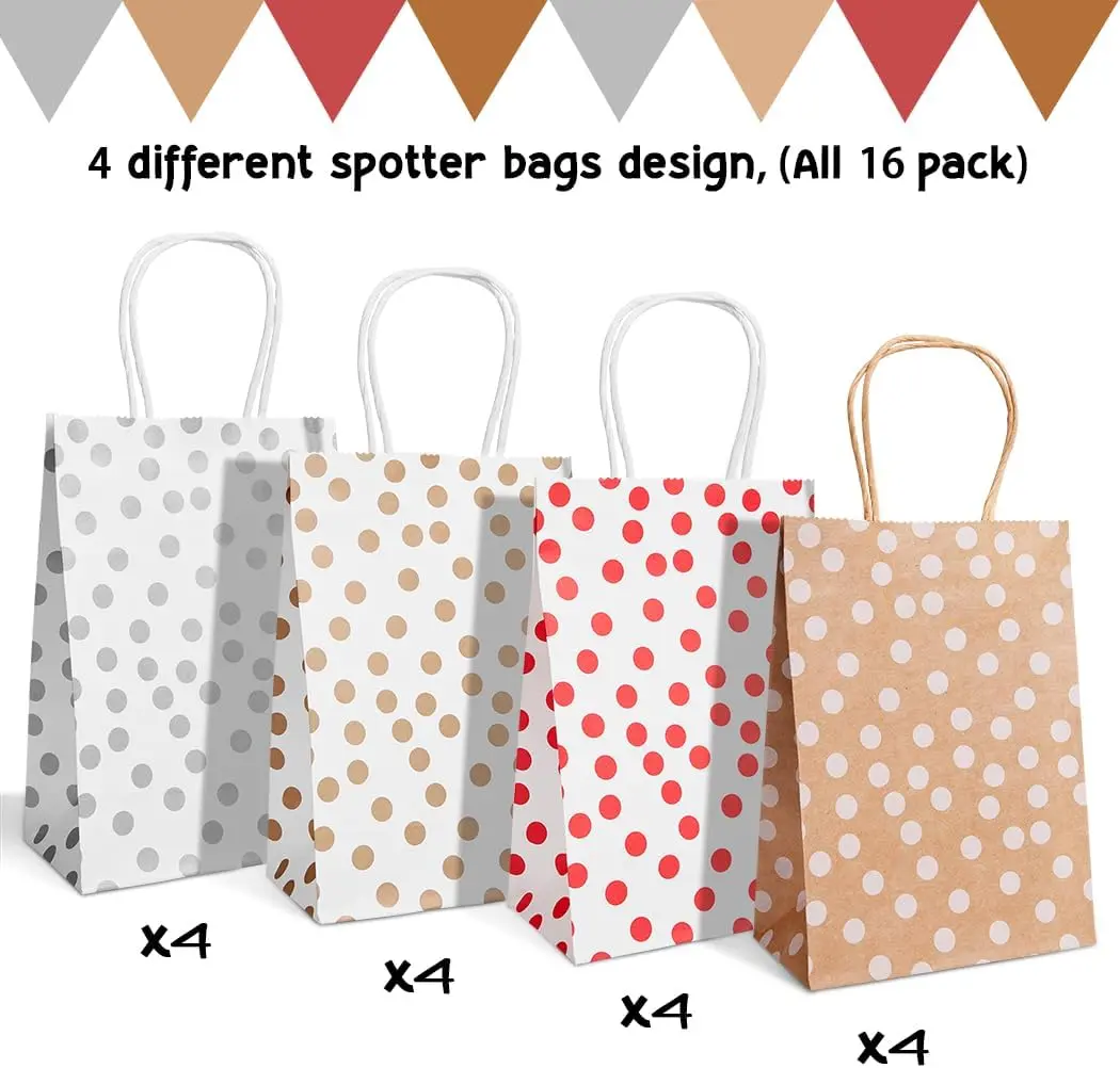 Party Bags-Pack of 16 Gift Bags Multipack with Handles 15x21x8 cm –140 GSM Kraft Parties Gift Bags for Kids and adults for Birthdays, Weddings, Events, and Shopping in Multi colors, buy now, Christmas