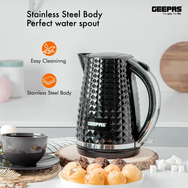 Geepas Black Kitchen Set - 1.5L Electric Kettle (3kW Rapid Boil), 4-Slice Toaster (Wide Slots, Auto Shutoff) & 20L Microwave (5 Power Levels, Timer) - Stylish & Space-Saving Kitchen Trio for Effortless Cooking & Reheating! 6