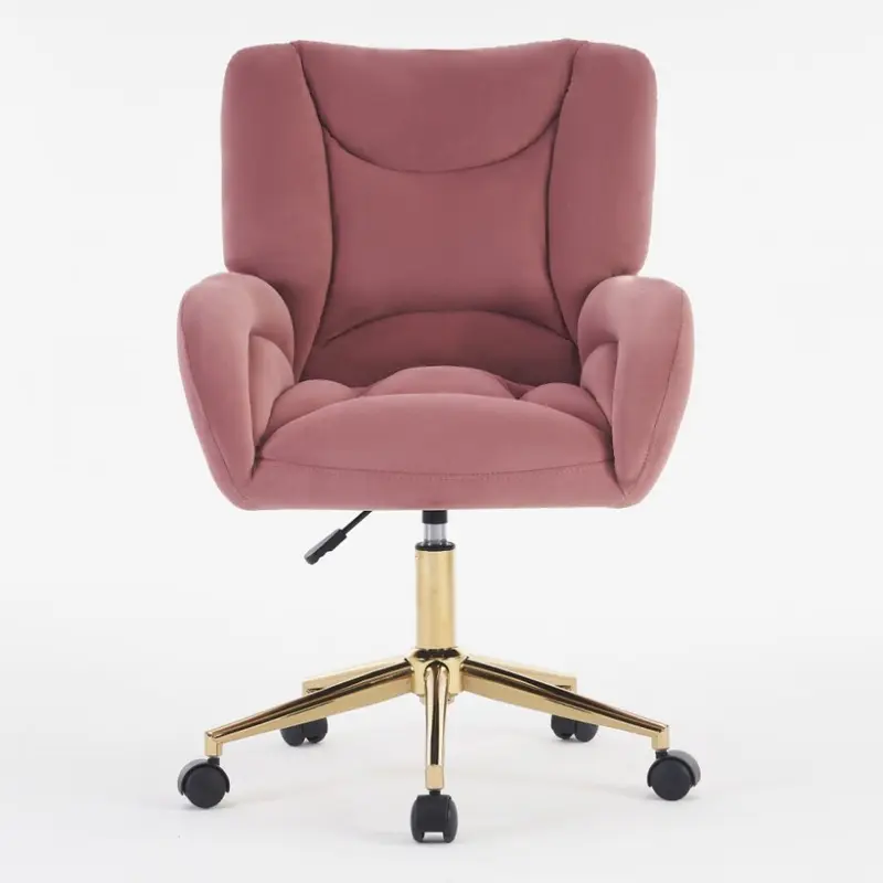 Full KD Velvet Fabric Material Adjustable Height Swivel Home Office Chair For Indoor Office With Gold Legs, Pink 5