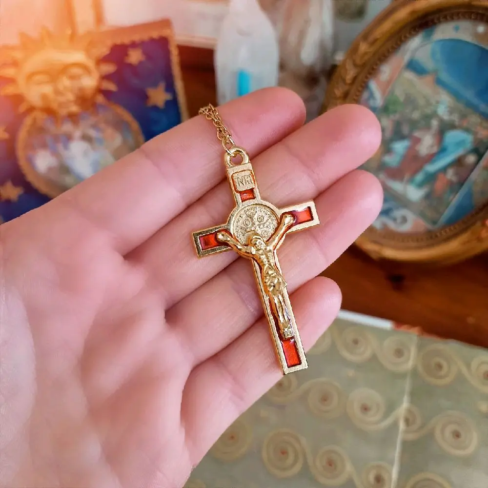 Gold Crucifix Jesus Christ Catholic Necklace for Men and Women