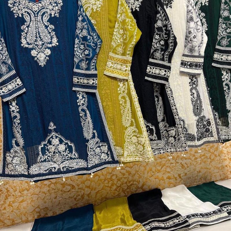 Naira Chiffon Partywear with palazzo trouser sharara Outfit and chiffon dupatta Embroidered Traditional Dress Womenswear 2