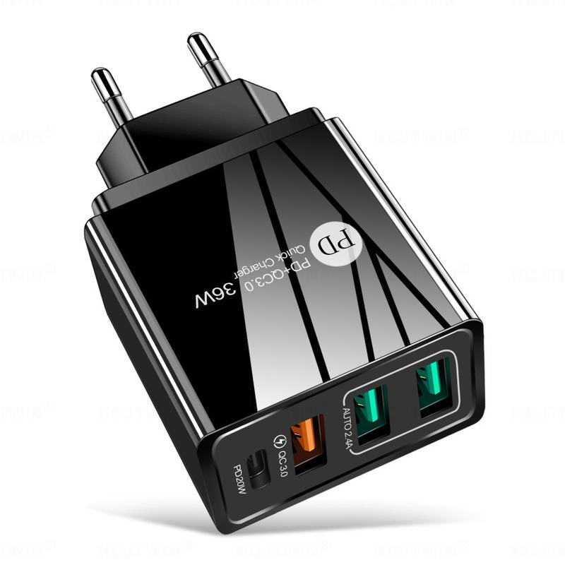 Product Introduction of 36W PD20W+QC3.0 2.4A dual USB fast charging mobile phone charger 2USB with PD charging head travel charger 15