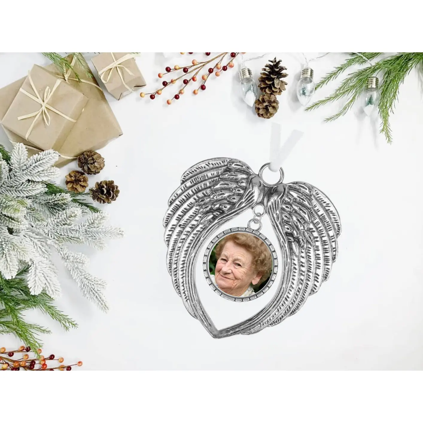Memorial Silver Metal Winged Tree Ornament