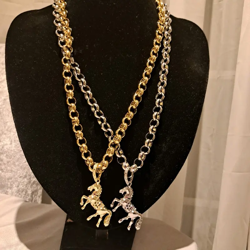 horse pendant on medium weight belcher chain gold or silver plated available stainless Steel 24inc length 4