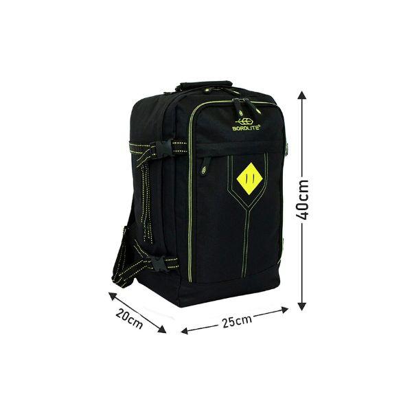 Black/Lime Cabin Friendly Rucksack With Multiple Zip, Lightweight cabin bag, Airline-friendly bag, Travel essentials bag 2