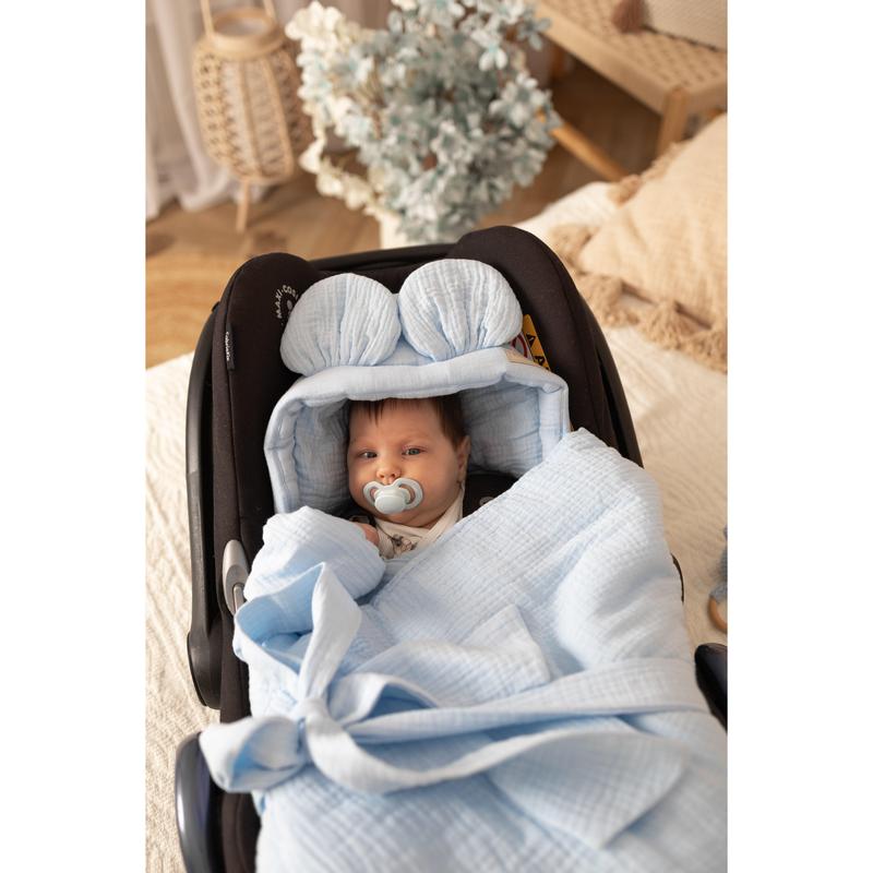 Handmade Car Seat Blanket - 100% Muslin Cotton - Blue 1
