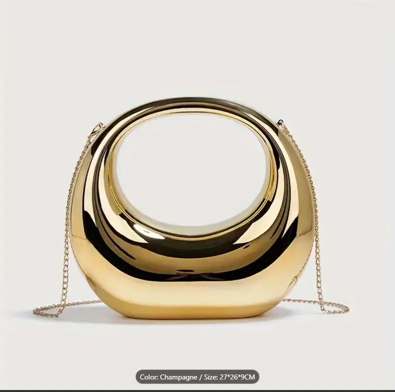 Women's Clutch Handbag, Fashion Round Glossy Evening Purse, Chain Crossbody Shoulder Bag, Elegant Party Accessory, Versatile Mini Satchel For Phone & Small Items