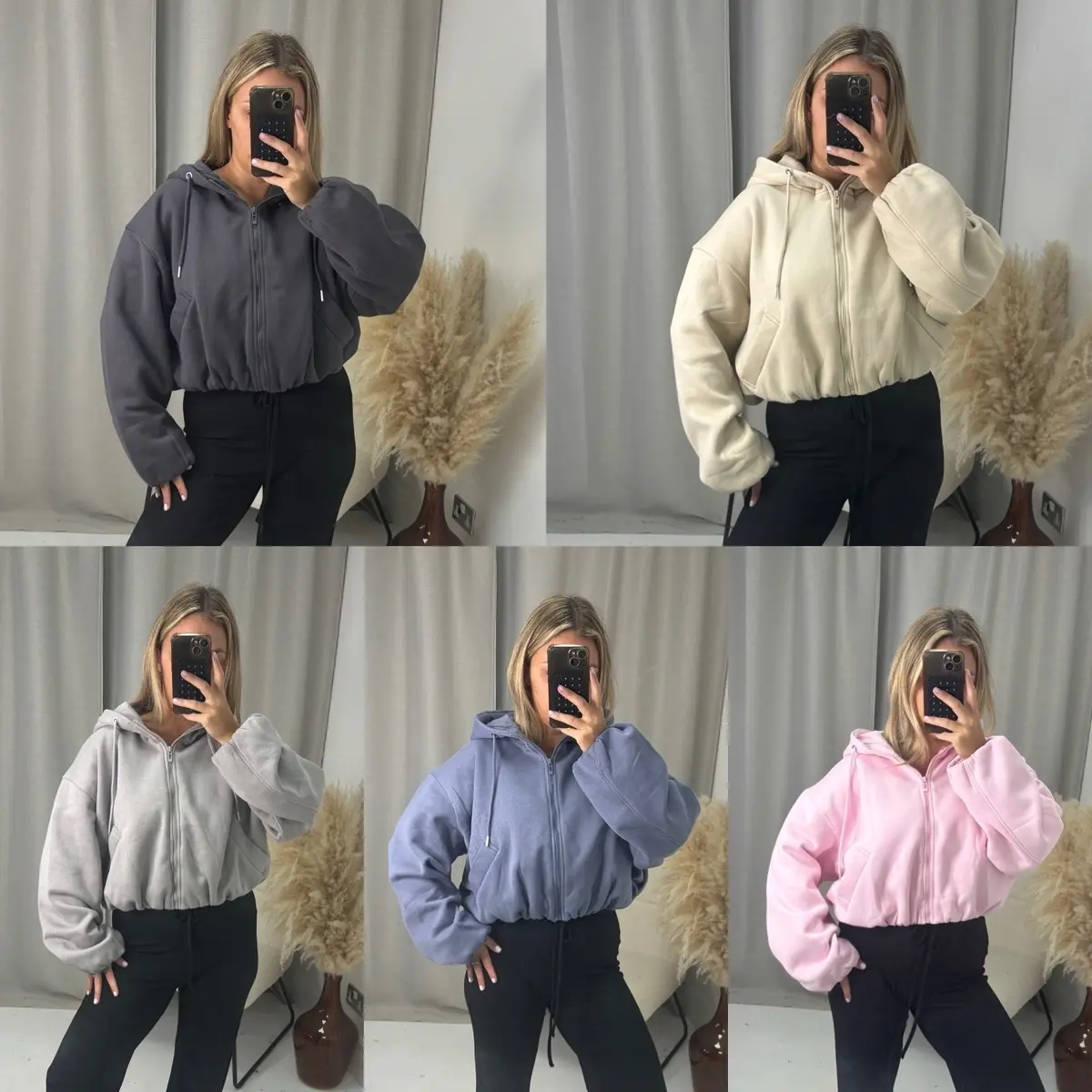 Bubble Hem Zip Up Hoodie Jacket Comfy Everyday Thick Top - 10113