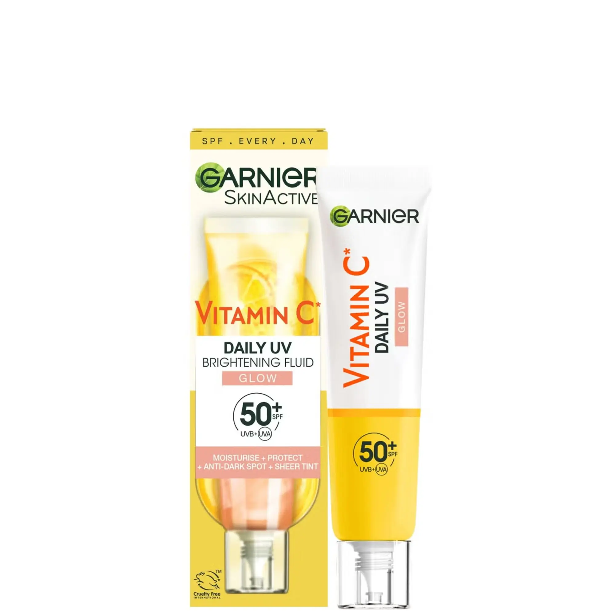 Garnier Vitamin C Daily UV Brightening Fluid Glow SPF 50+ 40ml Facial Lightweight Skincare Smooth Sunscreen Dewy