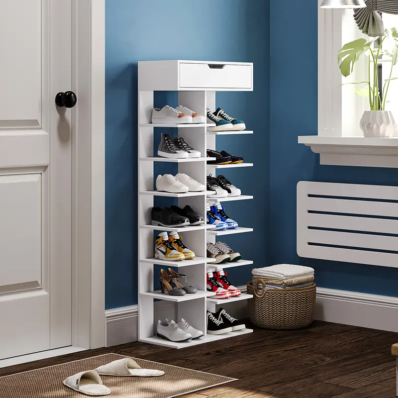 Livingandhome 8-Tier Shoe Storage with Drawer, Household Space Saving Shoe Rack – Perfect for Hallways & Entryways 2
