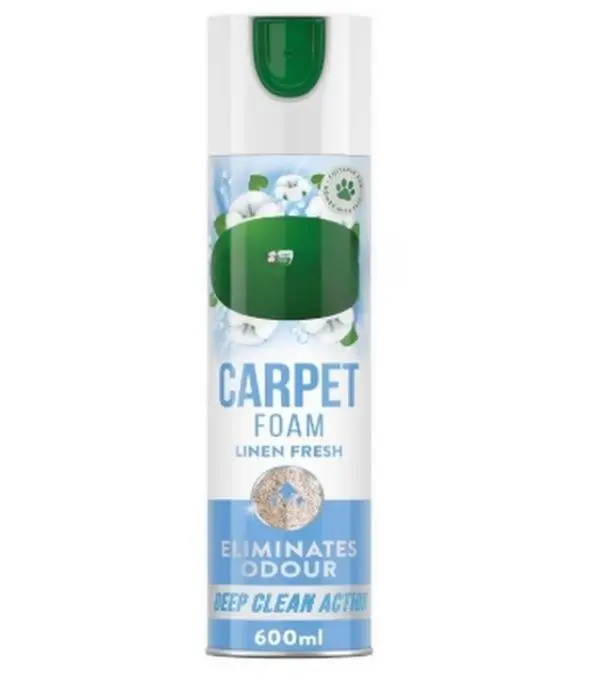 Linen Fresh Carpet Freshener & Care Foam, Carpet Cleaner,Stain Remover Foam for Carpets and Upholstery, Neutralises Odours, Deep Cleans, Pet Safe, 1x 600 ml Household