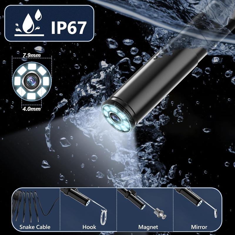 Endoscope Inspection Camera, 8 LED Lights No WiFi Snake Camera, 1920 HD Flexible Rigid Snake Camera, Waterproof IP67 Tube Sink Pipe Drain Camera for Android iOS Tablet Samsung (16.4 ft/ 5m) 8