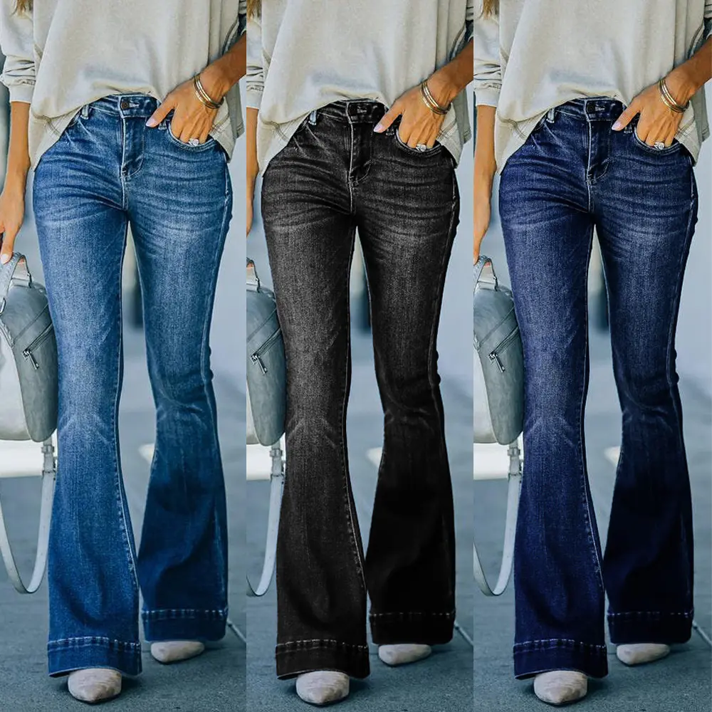 2024 New Multi-Color Women's Jeans Europe and America Cross Border Retro High Waist Stretch Flared Pants loose  jeans