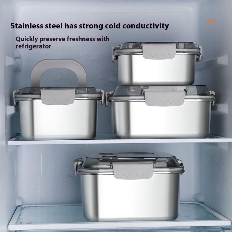 304 Stainless Steel Crisper Square Lunch Box With Handle Rectangle Tableware 6