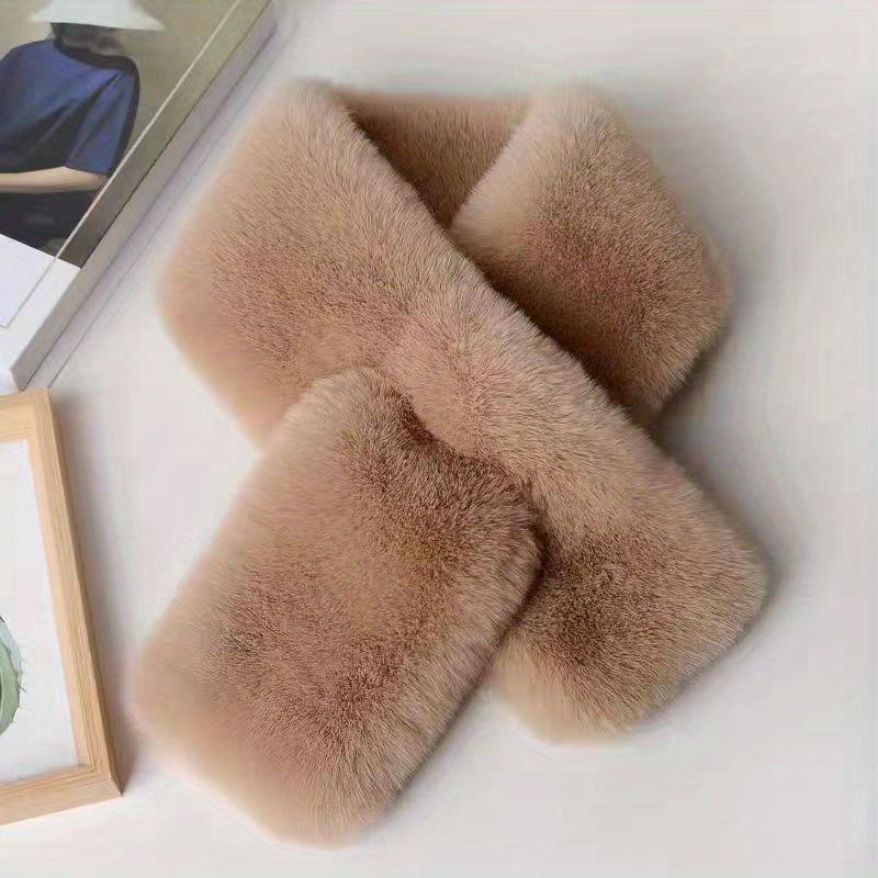 1pc Winter Unisex Faux Fur Warm Thickened Scarf, Soft Girl Fashion Versatile Flat Cross Scarf 7