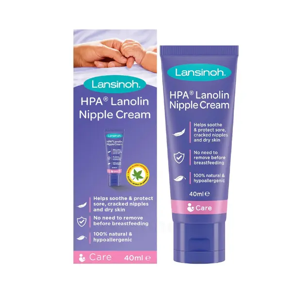 Lansinoh HPA Lanolin Nipple Cream for cracked skin and sore nipples, 40ml, 100% natural, one ingredient, necessary for nursing, tasteless, odorless, hospital bag, moisturizing