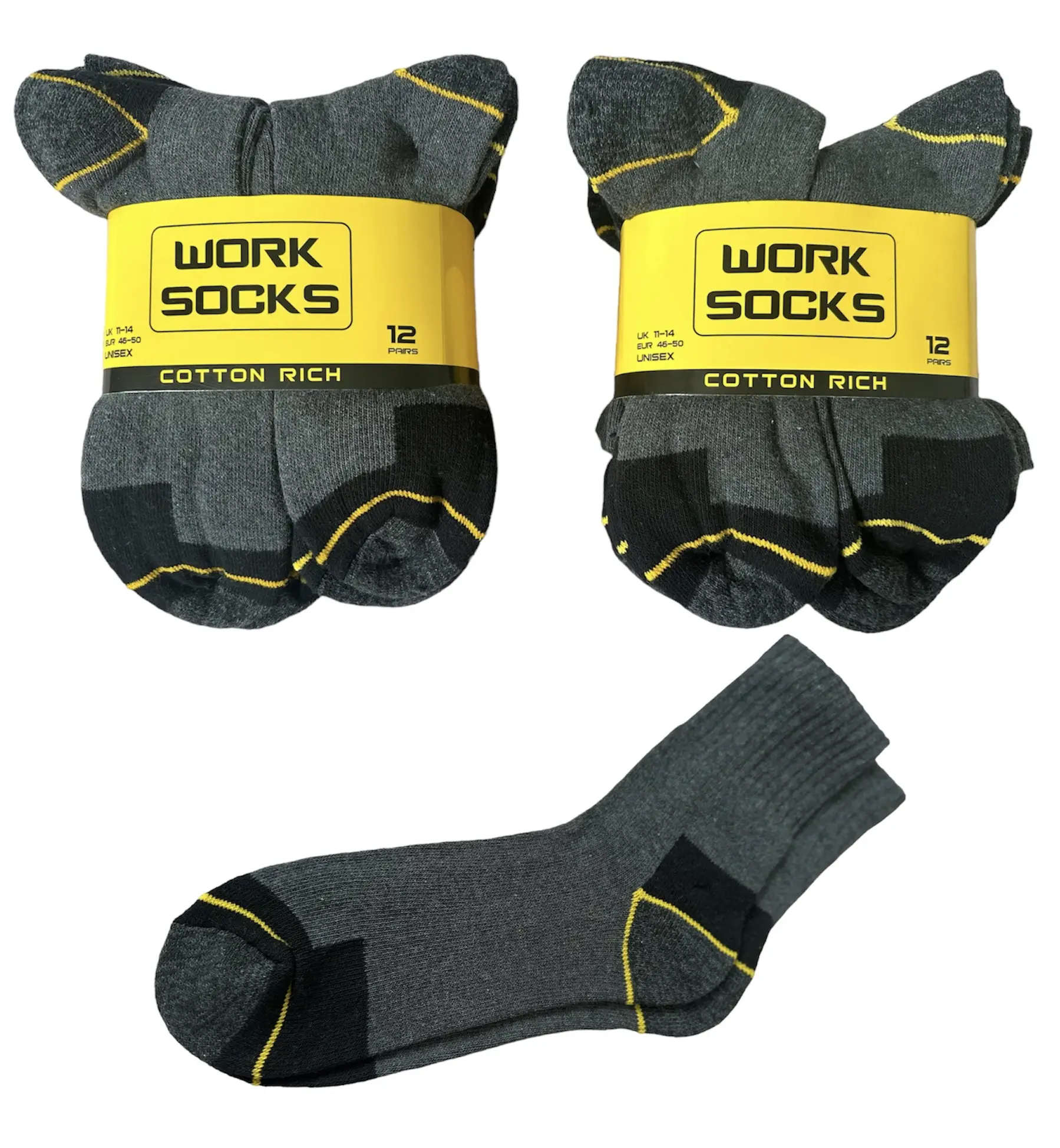 Buy 12 pair get 12 pair Free mens heavy duty cushioned cotton rich work boot socks size 6-11 colour black navy charcoal Long Classic Menswear Medium Basic
