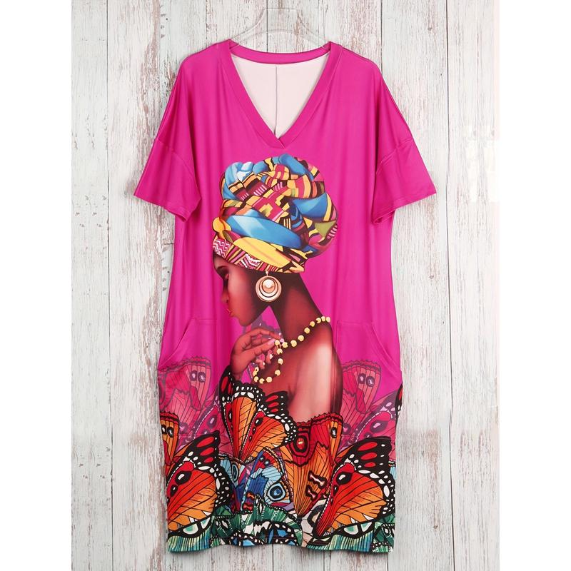 Casual Butterfly Print Patchwork V Neck Straight Dresses(5 colors) Casual Butterfly Print Patchwork V Neck Straight Dresses(5 colors)