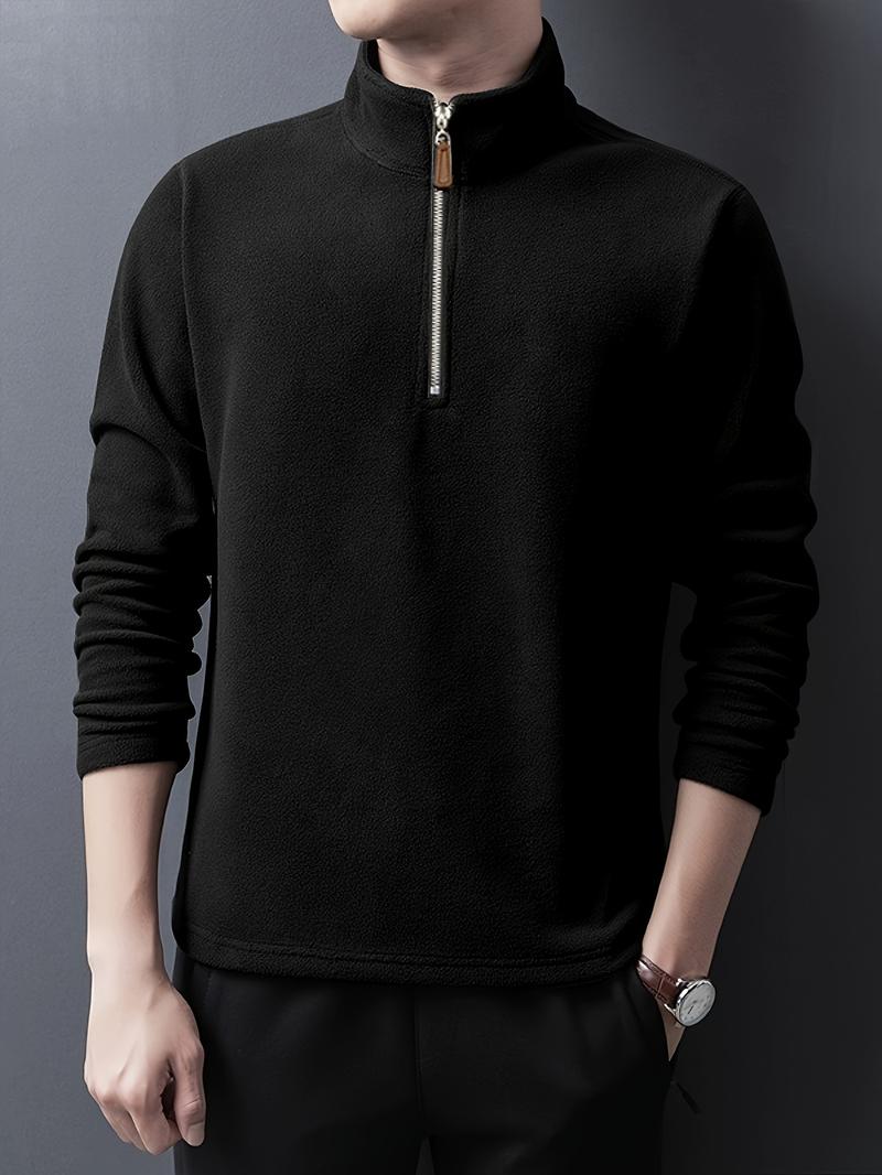 Product Introduction of Autumn & Winter Men's Fleece Henley Shirt, Stand Collar Half Zip Long Sleeve Pullover Top, Male's Classic Fashion, Outdoor Cloth 12