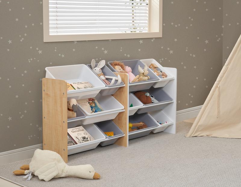 Kids Wooden Toy Storage Shlef with 6 Removable Plastic Bins - White Organiser Racks for Kids Play Room, Storage Shelf 3