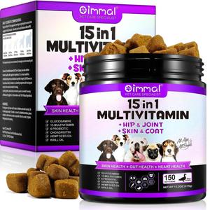 Multivitamin For Dogs With Added Probiotics - Dog Supplement For Gut Skin Coat Hips Joints & Mobility - 150 Treats - For All Breeds and Sizes (puppy to senior)