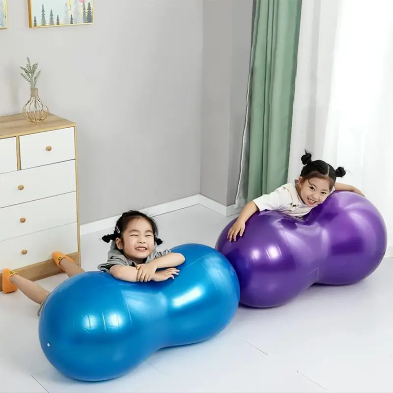 Gym Quality Peanut Ball for Kids Therapy, Anti-burst Exercise Ball with Pump, 90x45cm Yoga Ball for Pregnancy Birth Exercise, Physical Fitness 2