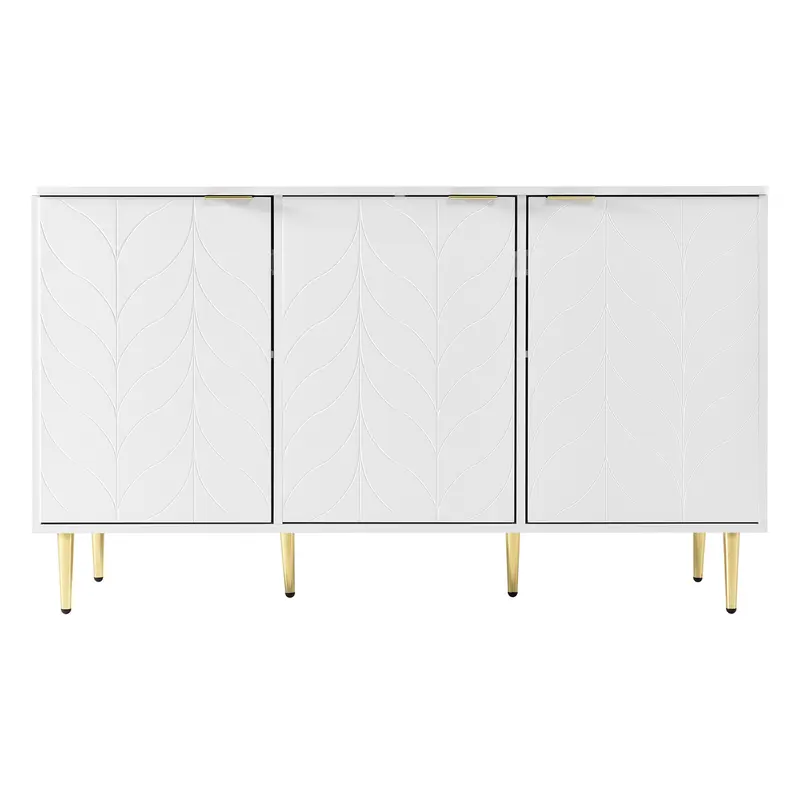 Modern dining room cabinet, gilded legs and handles, chest of drawers, lacquered, rounded corners, suitable for bedroom, living room and bathroom, 2 layers 6 compartments, 127W*45D*75H, white 7