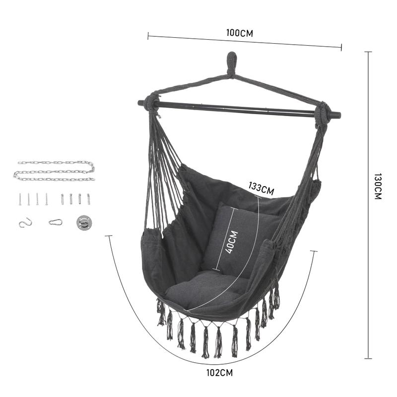 Lifeideas Garden Hanging Canvas Hammock Swing Chair, White/Dark Grey, 200kg Weight Capacity 7