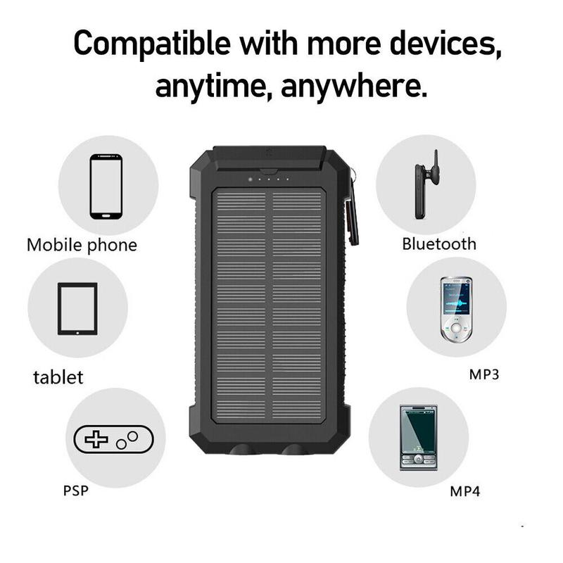 Waterproof 20000mAh Solar Power Bank LED USB Battery Charger iPhone Mobile Phone Smartphone 4