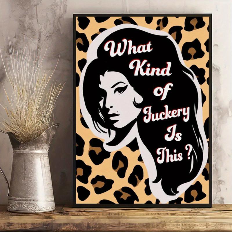 1pc Canvas Poster, Amy Music Portrait Print, Leopard Print Art Wall Art For Living Room, Wall Decor For Bedroom, Home Decor Room Decor, Frameless 5