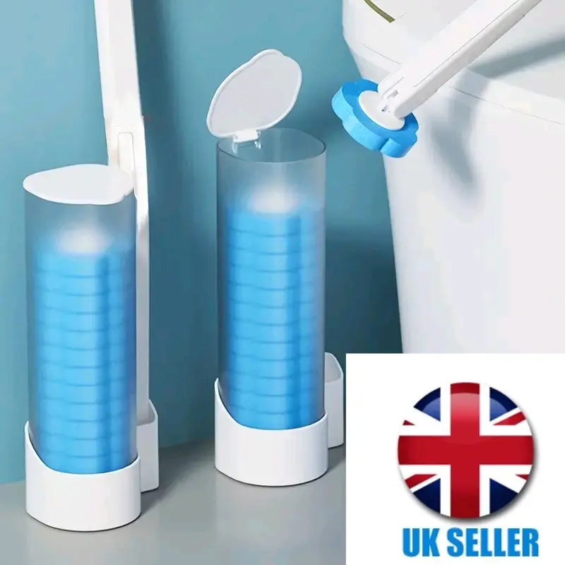 Disposable Toilet Brush Cleaner With Long Handle, Bathroom Cleaning Sponge Brush With Replaceable Brush Head, Toilet Cleaning, Disposable, Household, Wall Mountable/ Standing Toilet Brush Set with 6 Replacement Brush Heads hygienic tiktok toilet brush bla