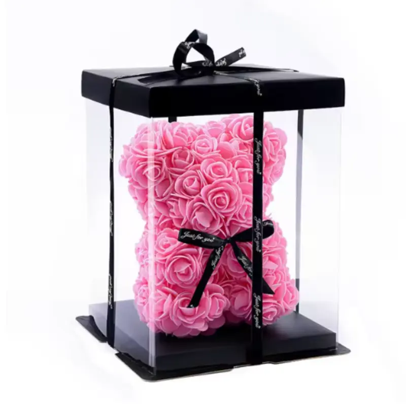 Artificial Rose Bear with Box Romantic Creative Gifts for Valentine's Day Eternal Rose Bear - A Romantic Gift for Her Foam Flowers 20cm, 1PC Decor Decorative Fruit Plants Ornaments 5