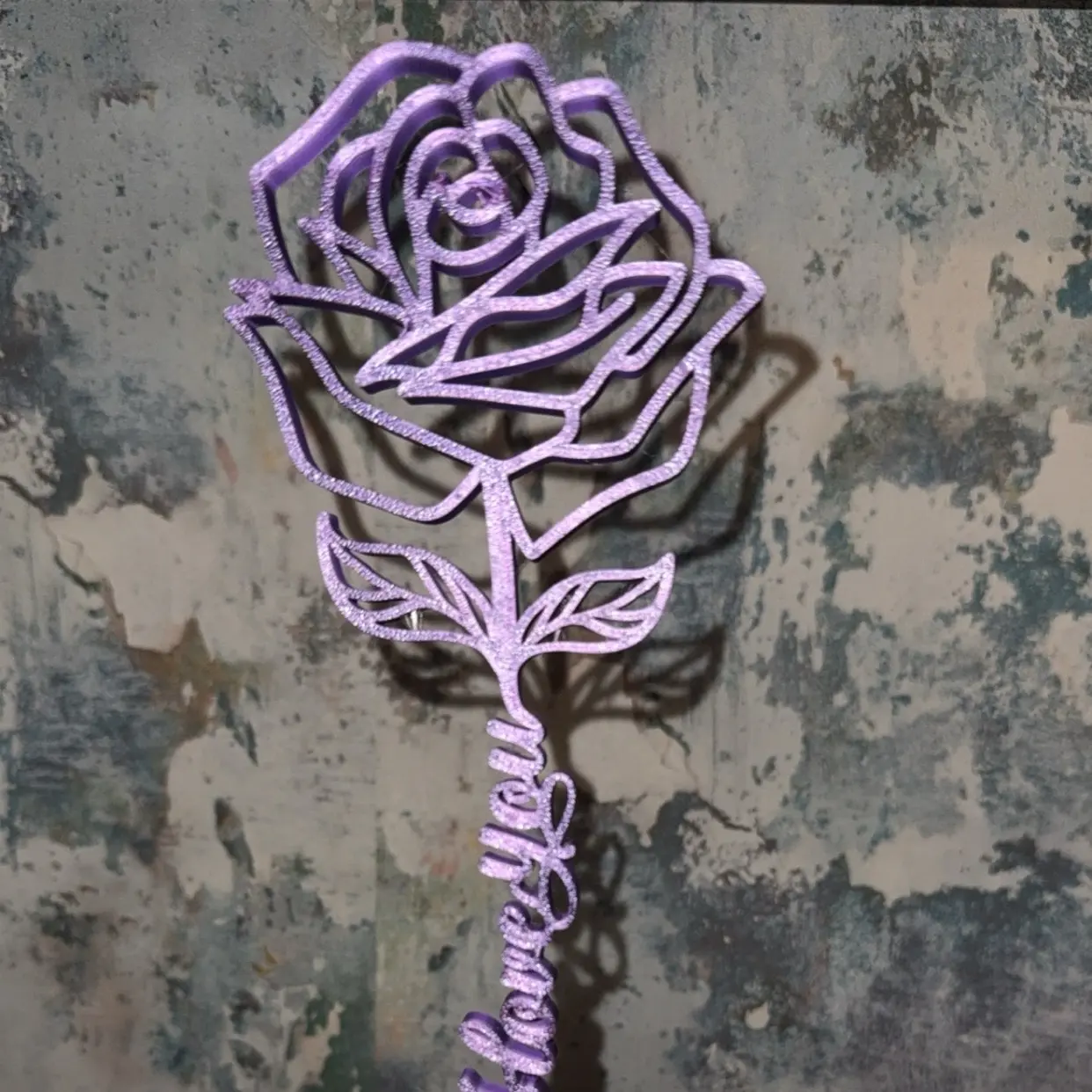 Decorative 3D Printed Rose with Love Heart Stand - single only - 1