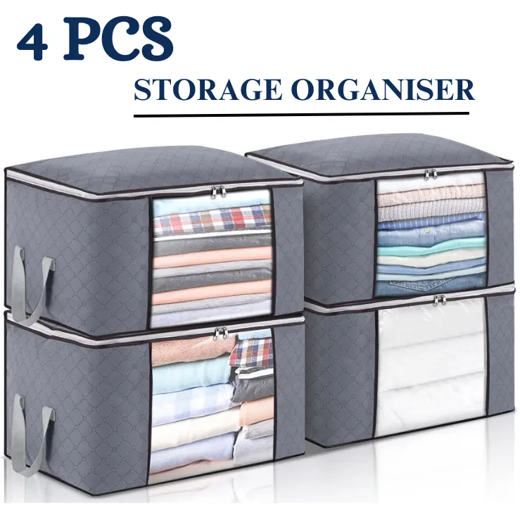 4 Pack 90L Clothes Storage Bags Zipped Organizer Underbed Wardrobe Cube Closet Boxes Christmas Gift Pack of 8 2 576726961956228371 2 4Pcs Storage Bags Zipped Clothes Organizer For Underbed Wardrobe Cube Closet Boxes Roo Multicolor